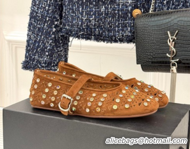Hot Style Alaia Ballet Flats in Openwork Suede with Eyelet with Strass Camel 2026 AL102910 1029145