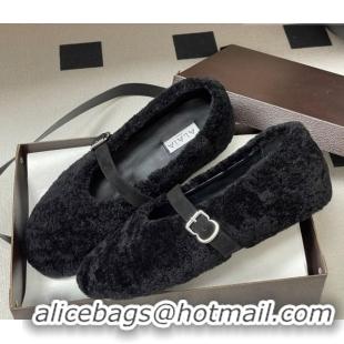 Classic Hot Alaia Ballet Flats in Shearling Wool Black 2026 AL102911 1029147