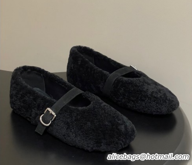Classic Hot Alaia Ballet Flats in Shearling Wool Black 2026 AL102911 1029147