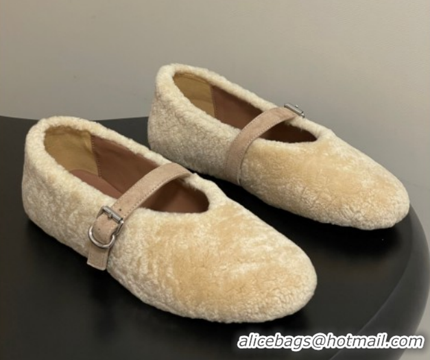 Stylish Alaia Ballet Flats in Shearling Wool Beige 2026 AL102911 1029148