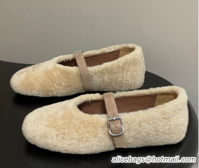 Stylish Alaia Ballet Flats in Shearling Wool Beige 2026 AL102911 1029148
