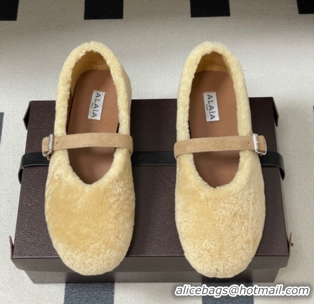 Stylish Alaia Ballet Flats in Shearling Wool Beige 2026 AL102911 1029148