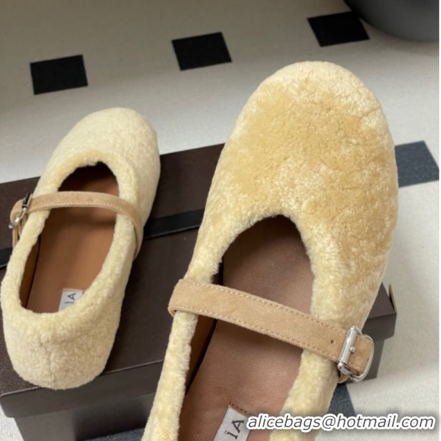 Stylish Alaia Ballet Flats in Shearling Wool Beige 2026 AL102911 1029148