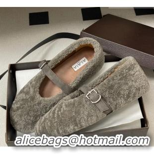 Pretty Style Alaia Ballet Flats in Shearling Wool Dark Grey 2026 AL102911 1029149