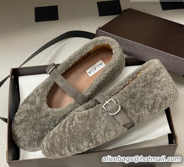 Pretty Style Alaia Ballet Flats in Shearling Wool Dark Grey 2026 AL102911 1029149