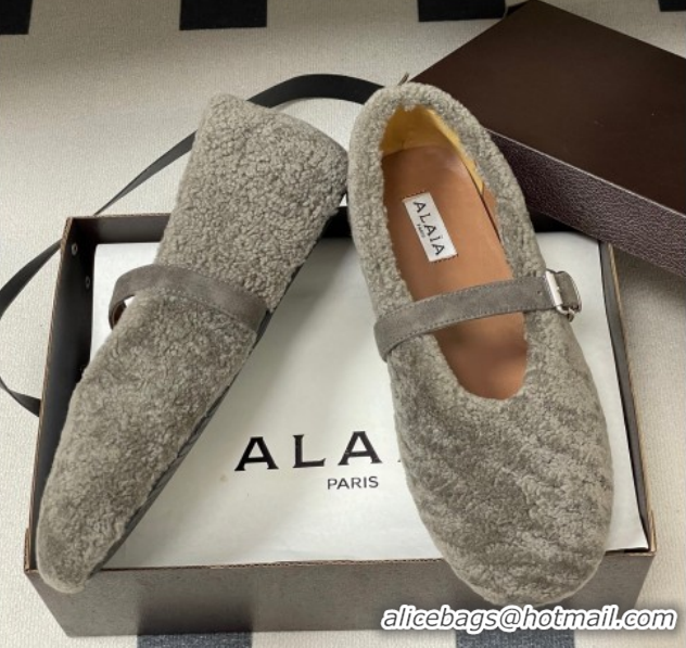 Pretty Style Alaia Ballet Flats in Shearling Wool Dark Grey 2026 AL102911 1029149