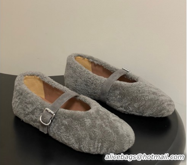 Pretty Style Alaia Ballet Flats in Shearling Wool Dark Grey 2026 AL102911 1029149