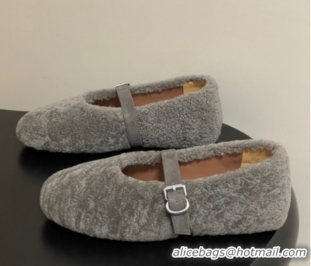 Pretty Style Alaia Ballet Flats in Shearling Wool Dark Grey 2026 AL102911 1029149