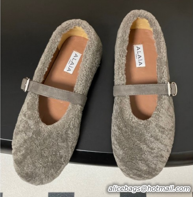 Pretty Style Alaia Ballet Flats in Shearling Wool Dark Grey 2026 AL102911 1029149
