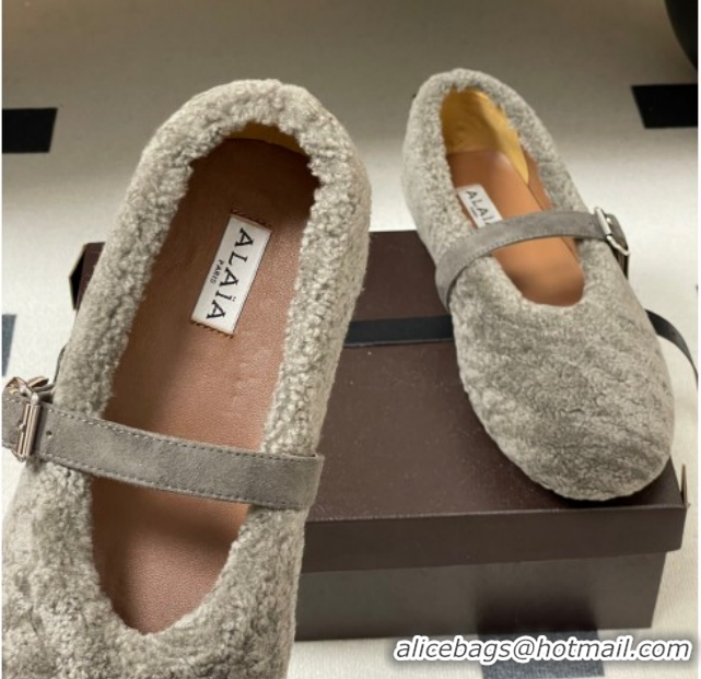 Pretty Style Alaia Ballet Flats in Shearling Wool Dark Grey 2026 AL102911 1029149