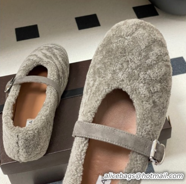 Pretty Style Alaia Ballet Flats in Shearling Wool Dark Grey 2026 AL102911 1029149