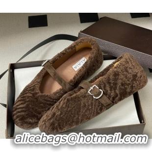 Sumptuous Alaia Ballet Flats in Shearling Wool Chocolate 2026 AL102911 1029150