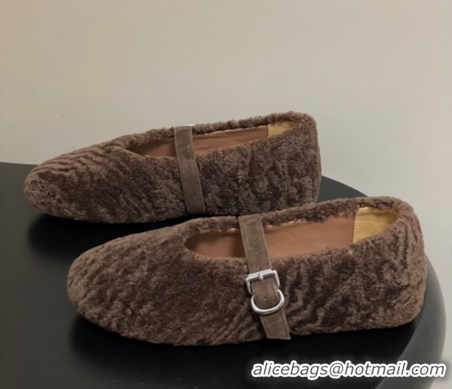 Sumptuous Alaia Ballet Flats in Shearling Wool Chocolate 2026 AL102911 1029150