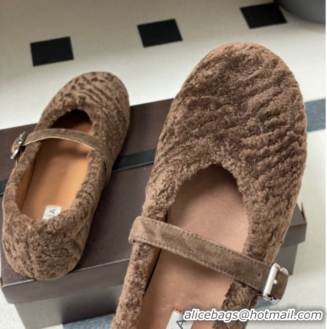 Sumptuous Alaia Ballet Flats in Shearling Wool Chocolate 2026 AL102911 1029150