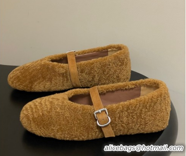 Good Quality Alaia Ballet Flats in Shearling Wool Yellow 2026 AL102911 1029151
