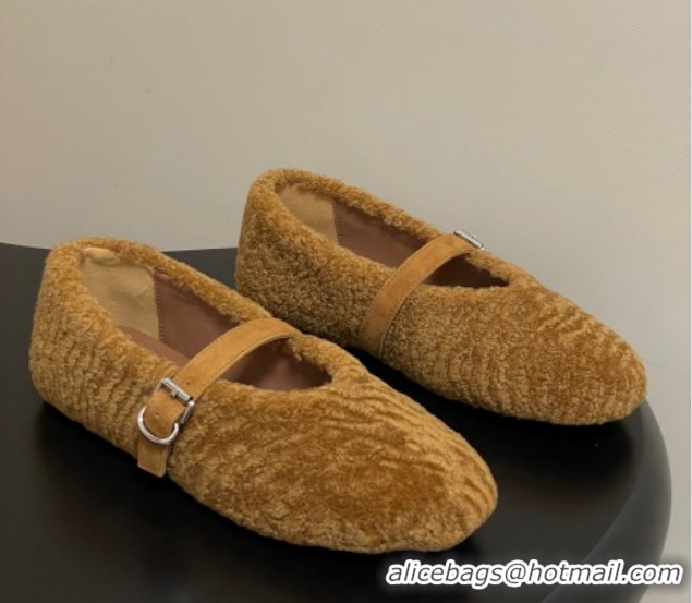 Good Quality Alaia Ballet Flats in Shearling Wool Yellow 2026 AL102911 1029151