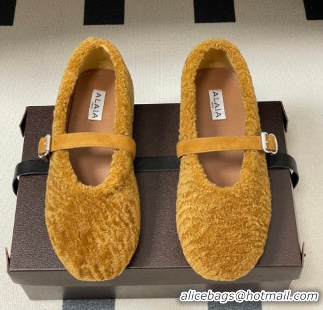 Good Quality Alaia Ballet Flats in Shearling Wool Yellow 2026 AL102911 1029151