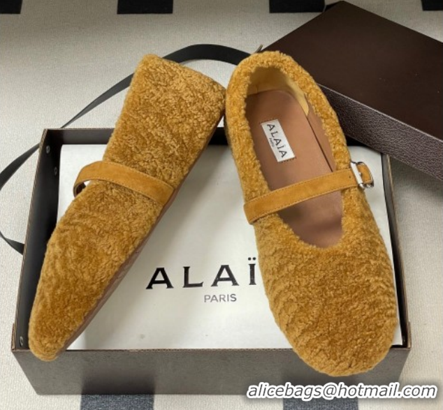 Good Quality Alaia Ballet Flats in Shearling Wool Yellow 2026 AL102911 1029151