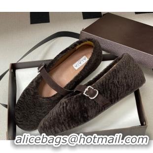 Best Grade Alaia Ballet Flats in Shearling Wool Dark Brown 2026 AL102911 1029152
