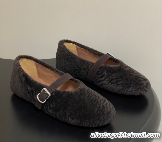 Best Grade Alaia Ballet Flats in Shearling Wool Dark Brown 2026 AL102911 1029152