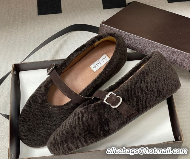 Best Grade Alaia Ballet Flats in Shearling Wool Dark Brown 2026 AL102911 1029152