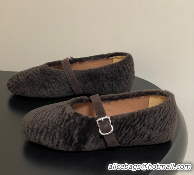 Best Grade Alaia Ballet Flats in Shearling Wool Dark Brown 2026 AL102911 1029152