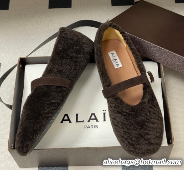 Best Grade Alaia Ballet Flats in Shearling Wool Dark Brown 2026 AL102911 1029152