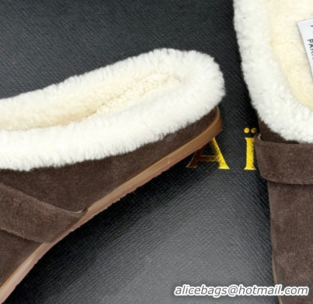 Affordable Price Alaia Suede and Wool Flat Mules with Buckle Dark Brown 2026 AL102912 1029153