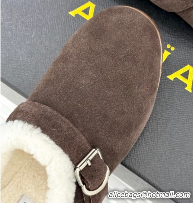 Affordable Price Alaia Suede and Wool Flat Mules with Buckle Dark Brown 2026 AL102912 1029153