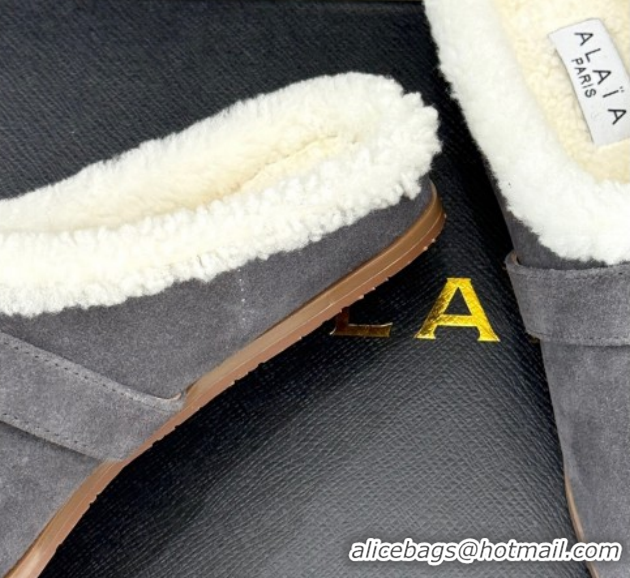 Purchase Alaia Suede and Wool Flat Mules with Buckle Dark Grey 2026 AL102912 1029154