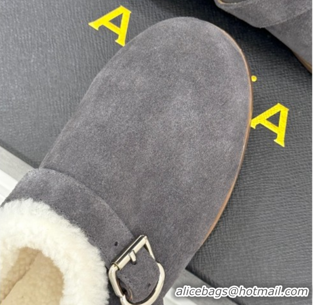Purchase Alaia Suede and Wool Flat Mules with Buckle Dark Grey 2026 AL102912 1029154