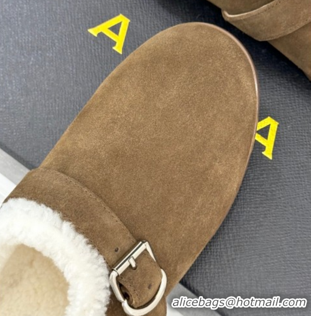 Perfect Alaia Suede and Wool Flat Mules with Buckle Taupe AL102912 1029157