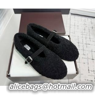 Unique Style Alaia Ballet Flats in Shearling Wool Black AL120901 1209001