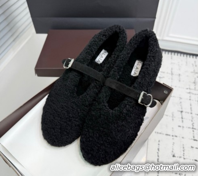 Unique Style Alaia Ballet Flats in Shearling Wool Black AL120901 1209001