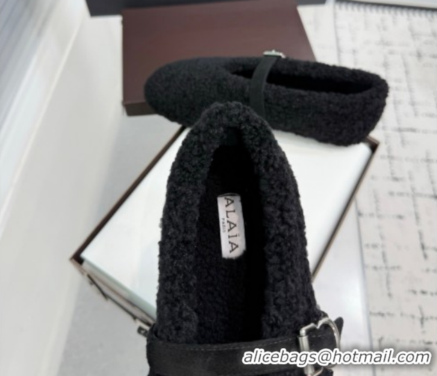 Unique Style Alaia Ballet Flats in Shearling Wool Black AL120901 1209001