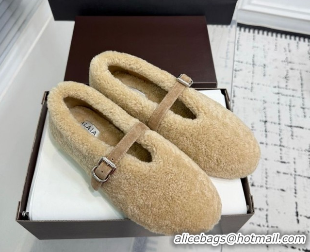 Best Product Alaia Ballet Flats in Shearling Wool Beige 2026 AL120901 1209002