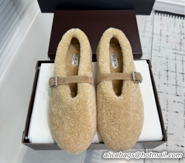 Best Product Alaia Ballet Flats in Shearling Wool Beige 2026 AL120901 1209002