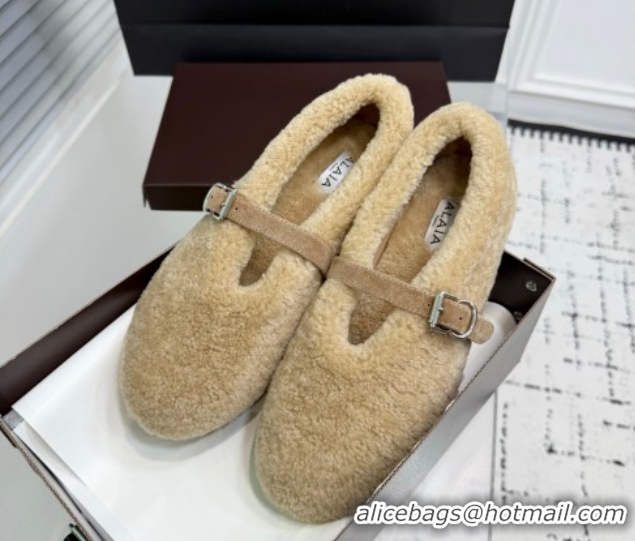 Best Product Alaia Ballet Flats in Shearling Wool Beige 2026 AL120901 1209002