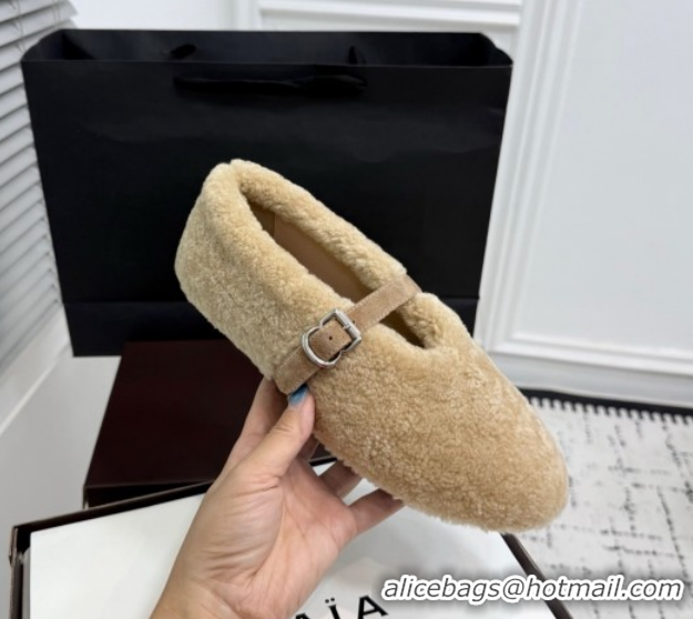 Best Product Alaia Ballet Flats in Shearling Wool Beige 2026 AL120901 1209002