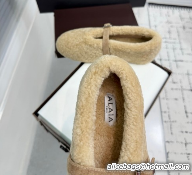 Best Product Alaia Ballet Flats in Shearling Wool Beige 2026 AL120901 1209002
