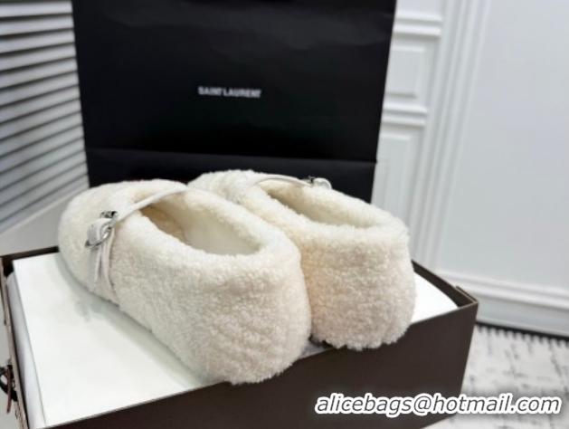 Top Grade Alaia Ballet Flats in Shearling Wool White 2026 AL120901 1209003