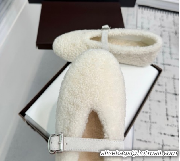 Top Grade Alaia Ballet Flats in Shearling Wool White 2026 AL120901 1209003