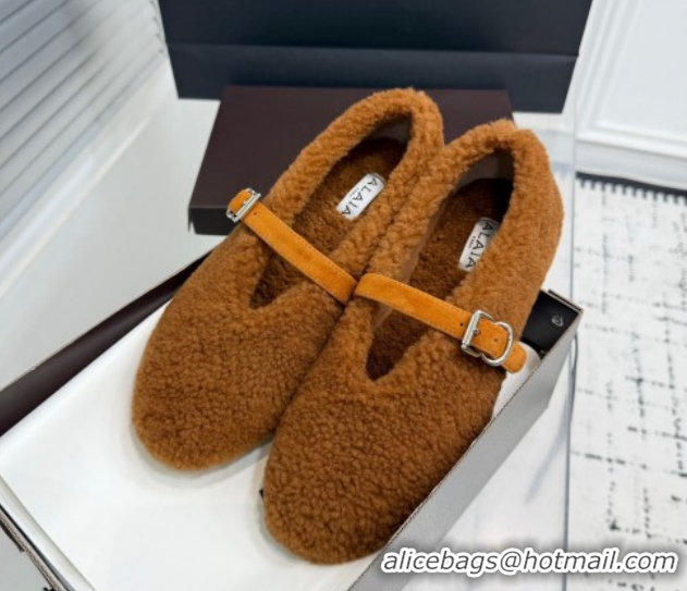 Best Price Alaia Ballet Flats in Shearling Wool Brown2 2026 AL120901 51209004