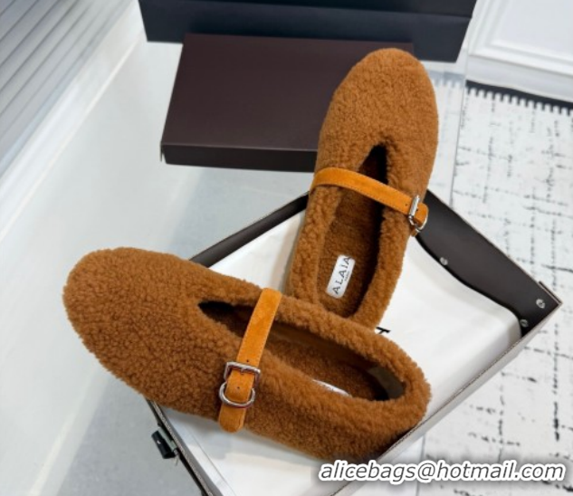 Best Price Alaia Ballet Flats in Shearling Wool Brown2 2026 AL120901 51209004