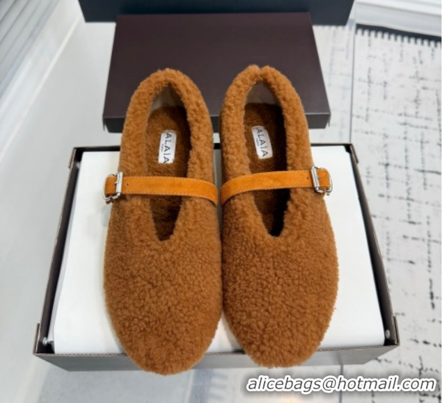 Best Price Alaia Ballet Flats in Shearling Wool Brown2 2026 AL120901 51209004