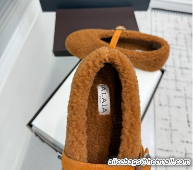 Best Price Alaia Ballet Flats in Shearling Wool Brown2 2026 AL120901 51209004