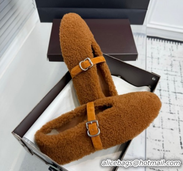 Best Price Alaia Ballet Flats in Shearling Wool Brown2 2026 AL120901 51209004