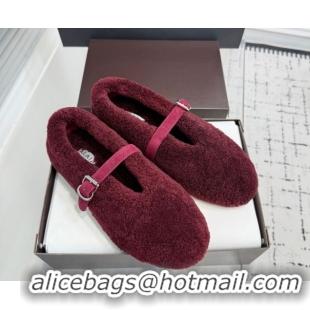 Popular Style Alaia Ballet Flats in Shearling Wool Burgundy 2026 AL120901 1209006