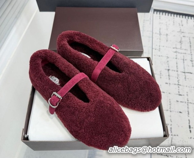 Popular Style Alaia Ballet Flats in Shearling Wool Burgundy 2026 AL120901 1209006