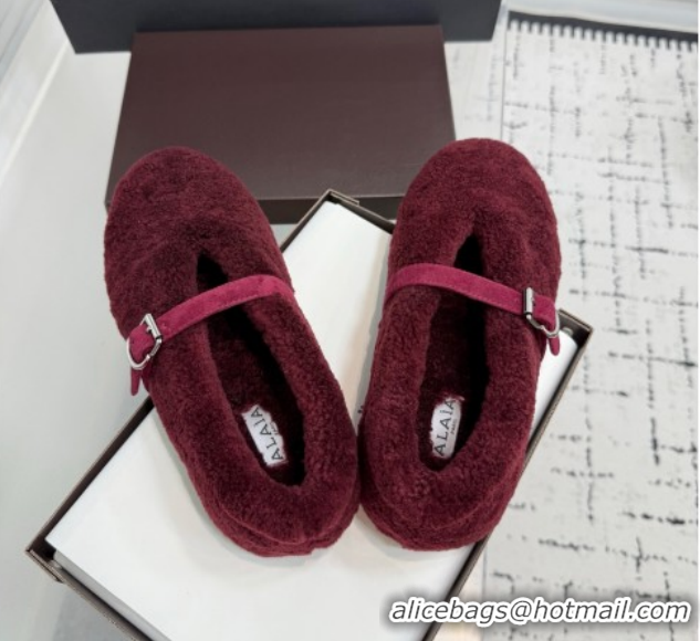 Popular Style Alaia Ballet Flats in Shearling Wool Burgundy 2026 AL120901 1209006